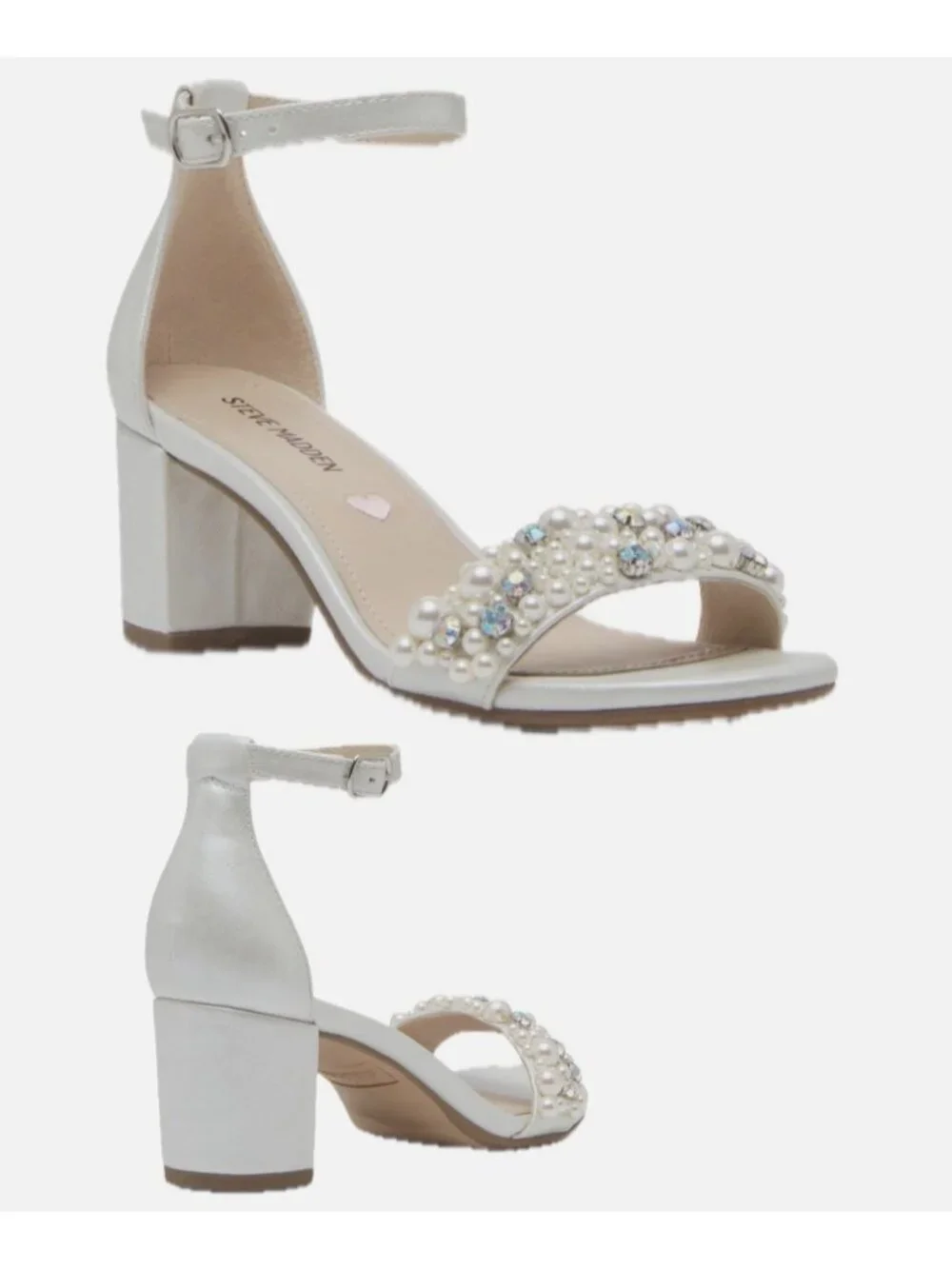 Steve Madden JCarrson Pearl Beads block Heel Ivory Sandals Big Kid Size 6